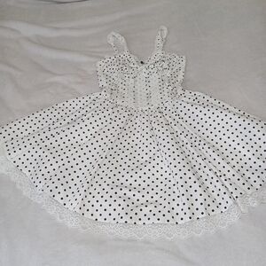 Y2K Corset Dress S Polkadot  Black White Babydoll Mini Lace Sleeveless Justify